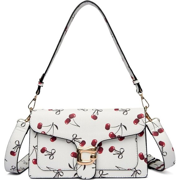 Handbags - Women Cherry White Imported Leather Trendy Small Cross Body Evening Handbag